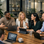 Business team applying natural language processing to business strategy
