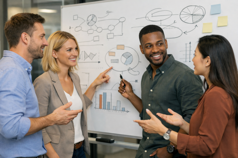 Business team applying intelligent automation to business strategy
