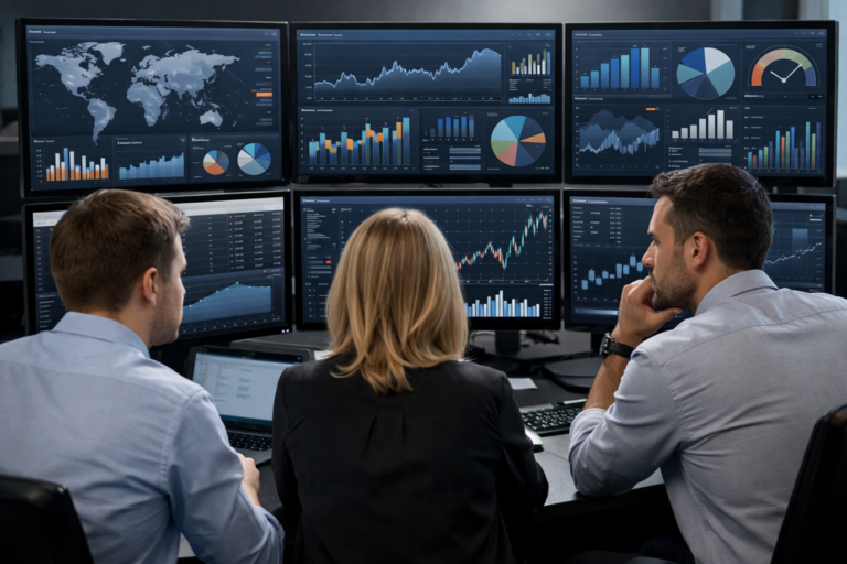 Business team applying decision intelligence to business strategy
