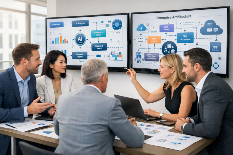 Business team applying knowledge assistants to sales