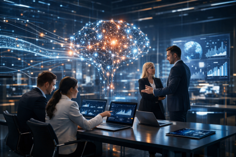 Business team applying AI agents to marketing