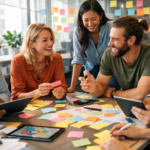Business team applying knowledge assistants to marketing