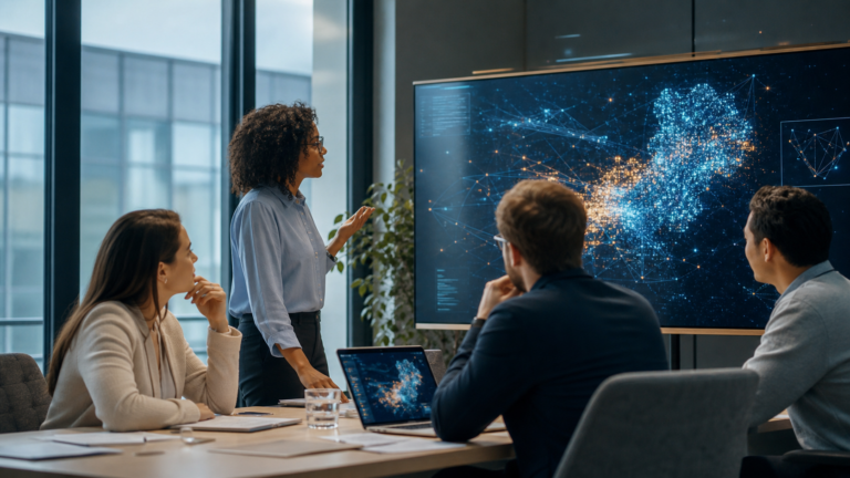 Business team applying predictive analytics to operations