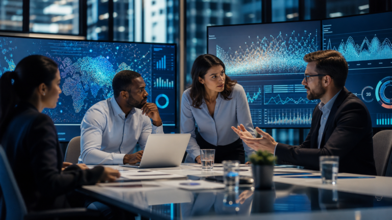 Business team applying natural language processing to operations