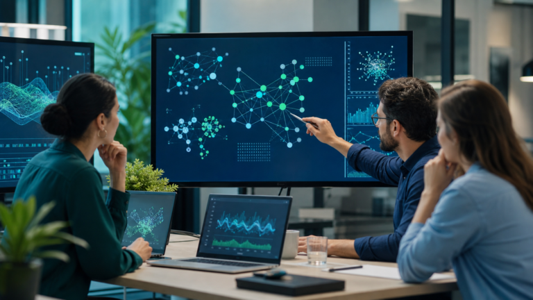 Business team applying computer vision to finance