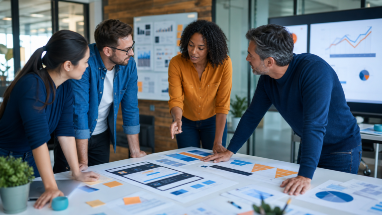 Business team applying machine learning to finance
