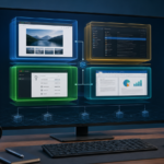 Desktop monitor displaying isolated browser, email, password manager and office virtual machines